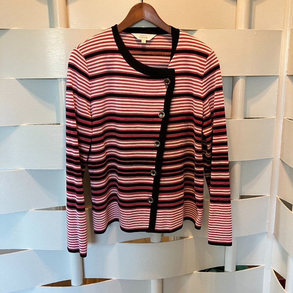 Exclusively Misook Pink, Black & White Striped Jacket Extra Large XL
